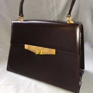 Vintage 1960s Chocolate Brown Leather Purse with Gold Hardware